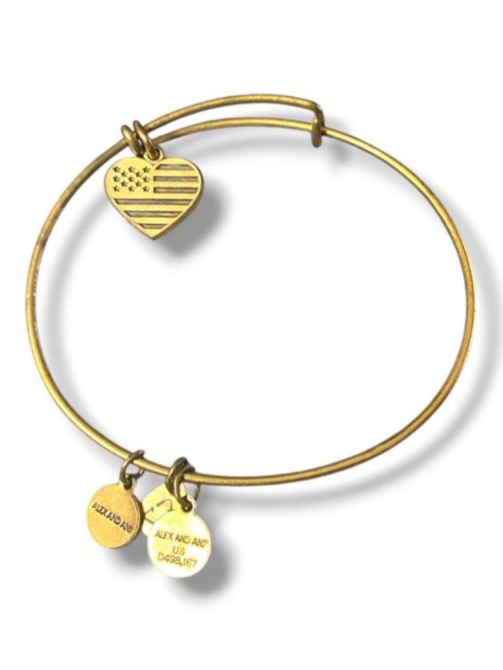 VINTAGE - Alex And Ani AMERICAN FLAG HEART Charm Bracelet - WITH BOX